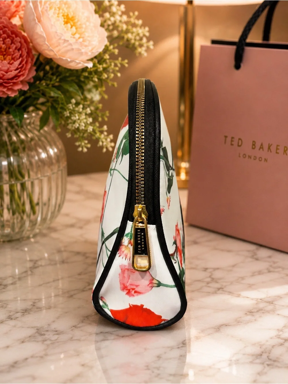 Ted Baker London Floral Cosmetic Bag in White, Green, Red